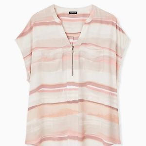 Torrid Pink multi Watercolor Zip Front Blouse